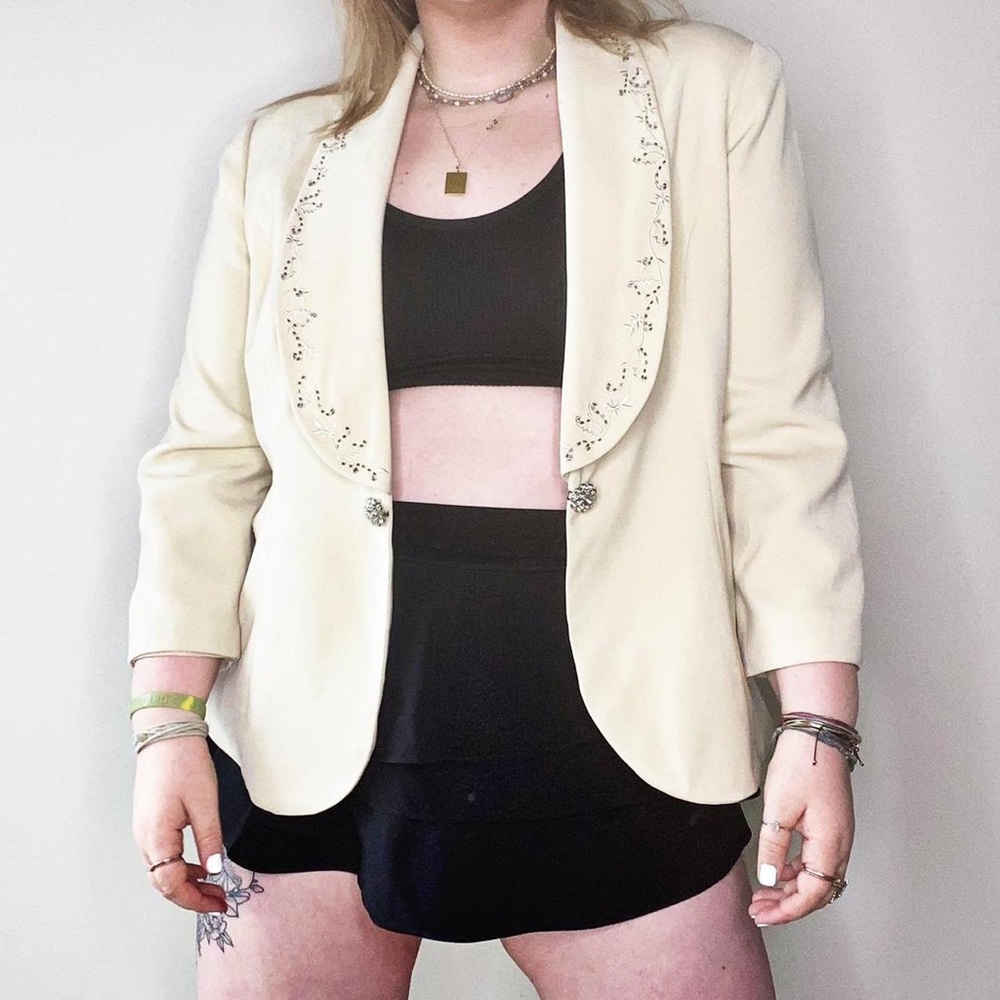 unique vintage 80's cream sequin blazer